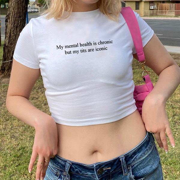 women s t shirt my mental health is chronic but tits are iconic crop shirt casual graphic tee harajuku y2k tshirt women 230408, White
women s t shirt my mental health is chronic but tits are iconic crop shirt casual graphic tee harajuku y2k tshirt women 230408, White