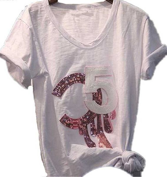 2019 women white t shirt letter casual short sleeve sequined t-shirt fashion tee femme lady clothes443
2019 women white t shirt letter casual short sleeve sequined t-shirt fashion tee femme lady clothes443
