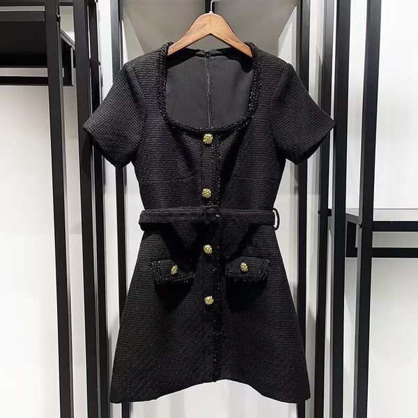 casual dresses spring wool square neckline metal button short sleeve women's belt mini dress 230408, Black;gray
casual dresses spring wool square neckline metal button short sleeve women's belt mini dress 230408, Black;gray