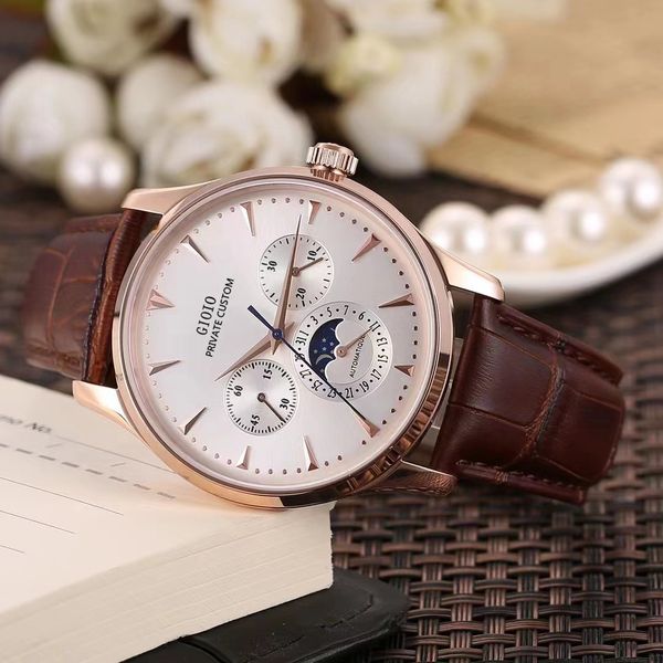 mens automatic watch mechanical moon phase black brown leather blue mirror, Slivery;brown
mens automatic watch mechanical moon phase black brown leather blue mirror, Slivery;brown