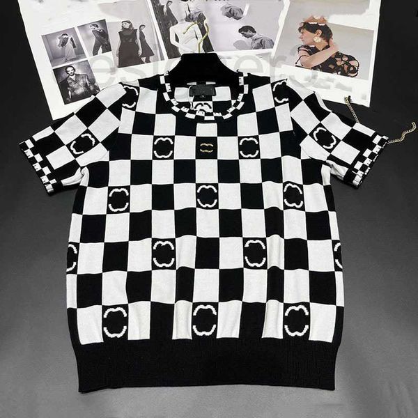 women's knits & tees designer women's summer new simple design round neck small foreign style reduced age plaid knitting thin shor, White
women's knits & tees designer women's summer new simple design round neck small foreign style reduced age plaid knitting thin shor, White