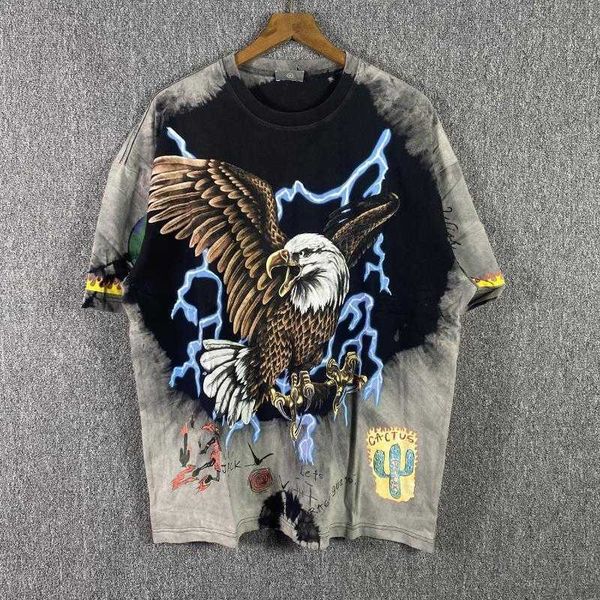2023 american minority tide brand lightning eagle pattern retro high street washing old men's loose casual short sleeved t-shirt, White;black
2023 american minority tide brand lightning eagle pattern retro high street washing old men's loose casual short sleeved t-shirt, White;black