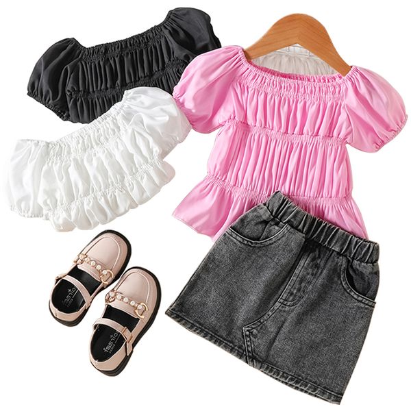 new kids designer clothing shorts two piece set baby girl clothes lantern sleeves shoulder length and open bag denim skirt sets for small an, White
new kids designer clothing shorts two piece set baby girl clothes lantern sleeves shoulder length and open bag denim skirt sets for small an, White