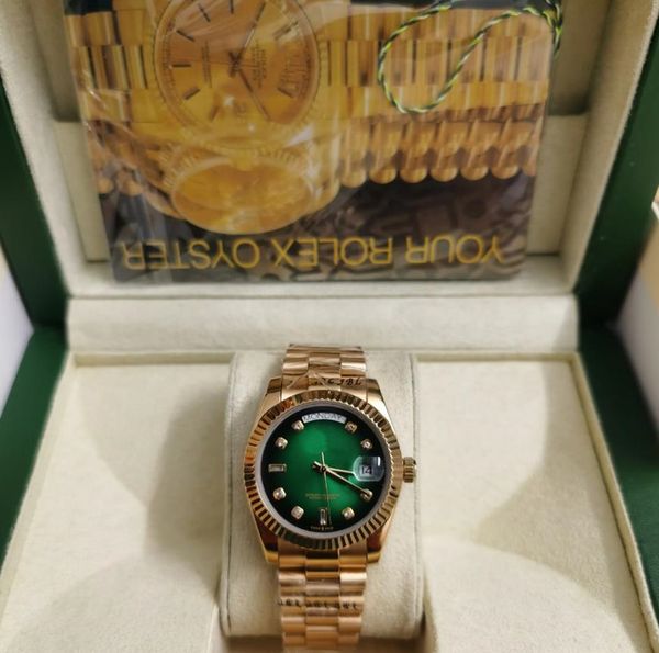 with original box classic mens watches gold day ice green face mechanical stainless steel strap automatic movement sports sapphire glass men, Slivery;brown
with original box classic mens watches gold day ice green face mechanical stainless steel strap automatic movement sports sapphire glass men, Slivery;brown