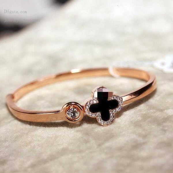designer bracelets rose gold bracelet female jewelry simple lucky four-leaf clover open charm bangle, Black
designer bracelets rose gold bracelet female jewelry simple lucky four-leaf clover open charm bangle, Black