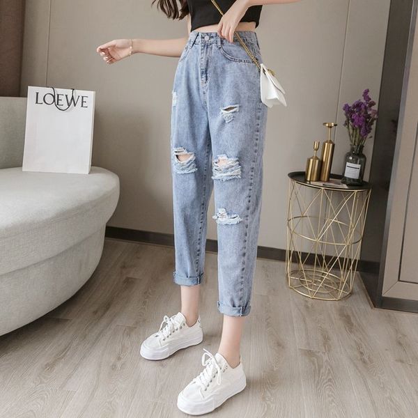 women's jeans cgc trend high waist jeans women's straight size jeans korean fashion hole pocket jeans women's street clothing, Blue 
women's jeans cgc trend high waist jeans women's straight size jeans korean fashion hole pocket jeans women's street clothing, Blue