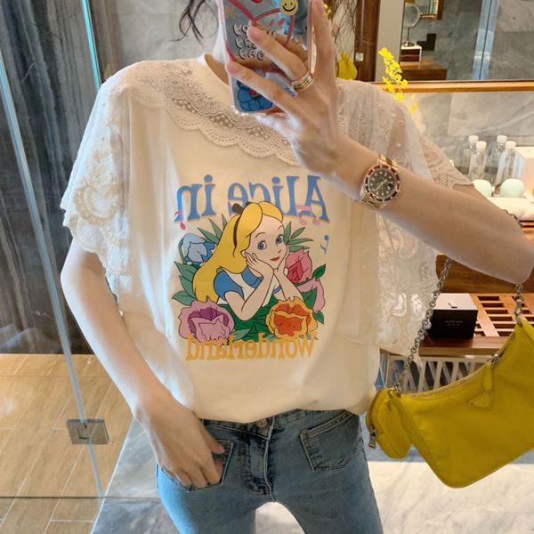 women s t shirt korean style lace patchwork cotton t shirt s o neck delicate cartoon fairy print t shirt ladies pink short sleeve tees 23040, White
women s t shirt korean style lace patchwork cotton t shirt s o neck delicate cartoon fairy print t shirt ladies pink short sleeve tees 23040, White