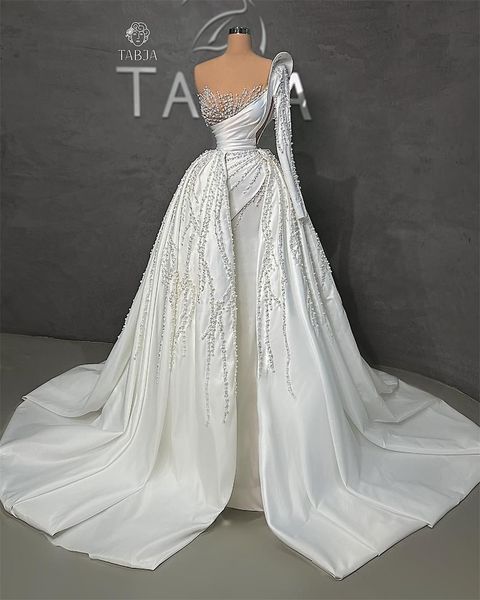 2023 mermaid wedding dresses gorgeous african crystal pearls one shoulder long sleeve bridal gowns detachable train overskirts church bride, White
2023 mermaid wedding dresses gorgeous african crystal pearls one shoulder long sleeve bridal gowns detachable train overskirts church bride, White
