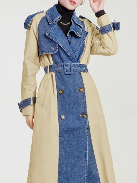 y067 women's trench coats hit color lapel patchwork denim double breasted loose trenches denim splice trench coat windbreaker female lo, Tan;black
y067 women's trench coats hit color lapel patchwork denim double breasted loose trenches denim splice trench coat windbreaker female lo, Tan;black