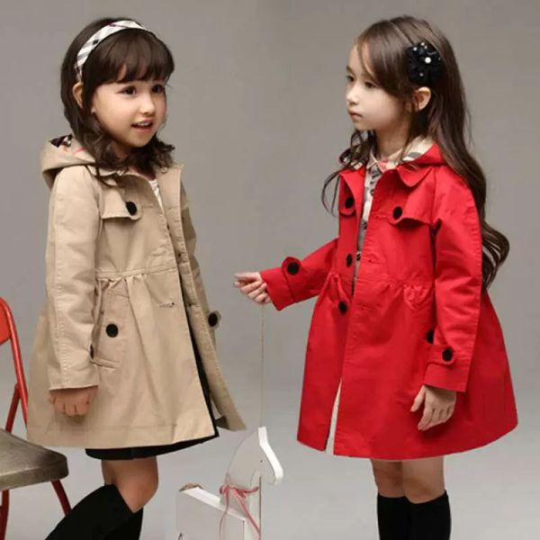 

New Baby Kid Coat Children's Wear Girl Trench Jacket Autumn Princess Solid Medium Length Single breasted Windbreaker Baby Coats Clothing Size Height 100CM-160CM, Red