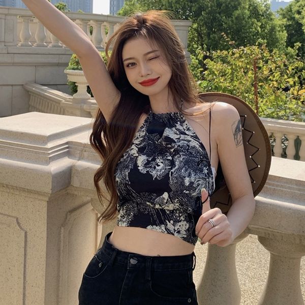 men s t shirts camisole summer women s retro print halte bandage slim exposure navel tank 230408, White;black
men s t shirts camisole summer women s retro print halte bandage slim exposure navel tank 230408, White;black