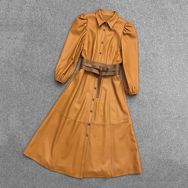 casual dresses genuine leather dress vestido femino sheepskin puff one-third sleeve high waisted ultra thin long single chest jacket 230408, Black;gray
casual dresses genuine leather dress vestido femino sheepskin puff one-third sleeve high waisted ultra thin long single chest jacket 230408, Black;gray