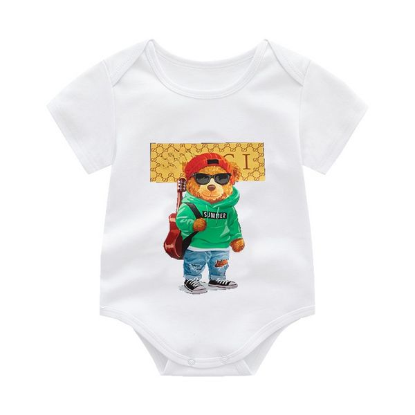 

Baby Rompers Summer Fashion Brand Newborn Baby Clothes Boys Girls Printing Cotton Cartoons Short Sleeve Romper 0-24 Months, Ivory