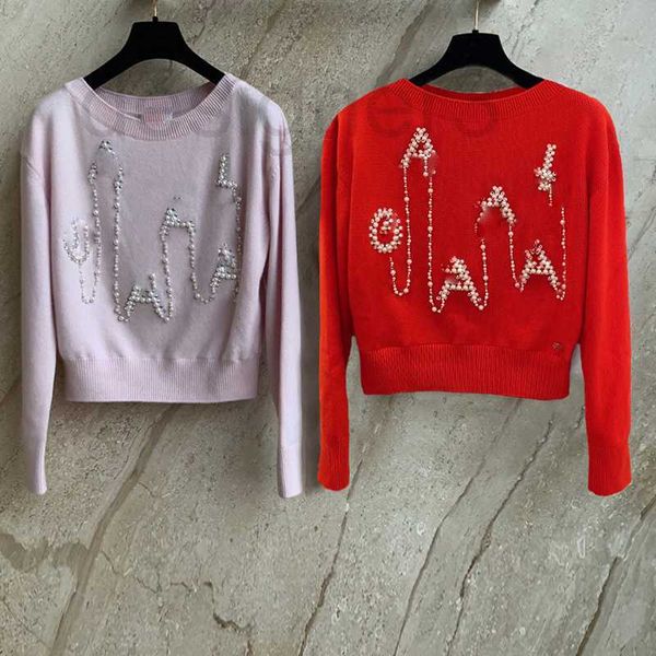 women's knits & tees designer spring autumn summer new red pink long sleeve pullover round neck pearl chain letter knit shirt women gqr, White
women's knits & tees designer spring autumn summer new red pink long sleeve pullover round neck pearl chain letter knit shirt women gqr, White