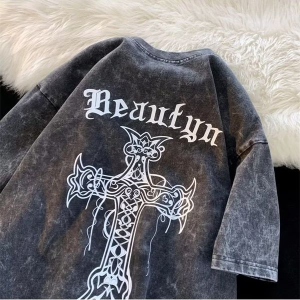 men's t-shirts vintage washed t-shirt gothic man summer streetwear cross print y2k hiphop half sleeve shirt loose tees men's overs, White;black
men's t-shirts vintage washed t-shirt gothic man summer streetwear cross print y2k hiphop half sleeve shirt loose tees men's overs, White;black