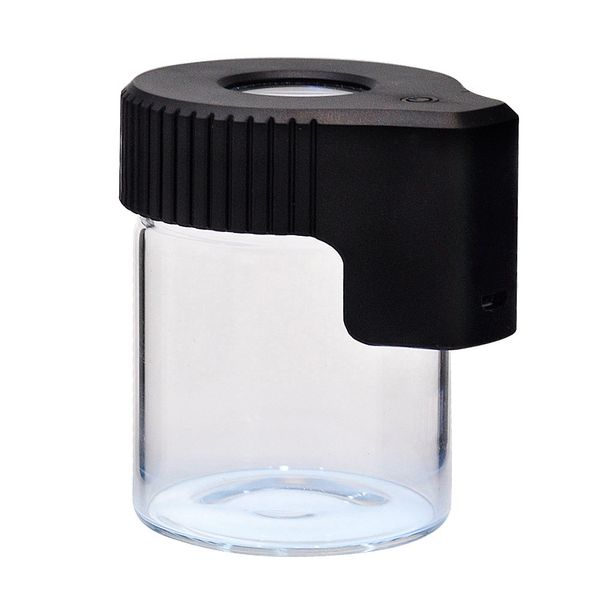 Image of Smoking Accessories Dry Herb Bottle Rechargeable LED Light Magnifying Stash Jar Cream Thick Oil Containers 155ml Clear Glass Tank Tobacco Cosmetic Bottle