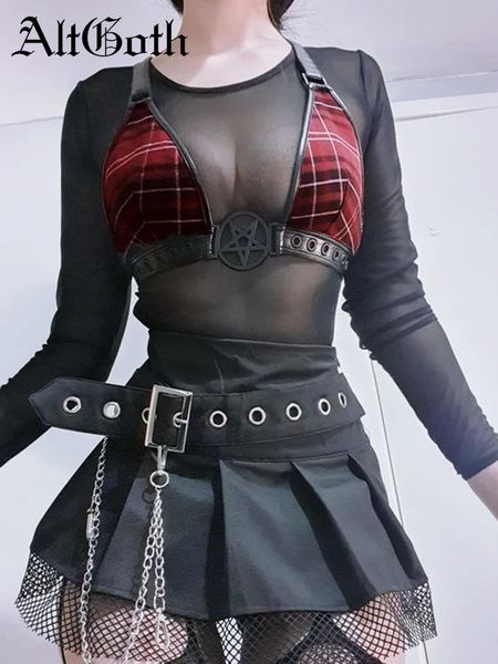 women s t shirt altgoth dark gothic mesh plaid t shirt women streetwear cyberpunk grunge y2k emo alt see through long sleeve rave outfit fem, White
women s t shirt altgoth dark gothic mesh plaid t shirt women streetwear cyberpunk grunge y2k emo alt see through long sleeve rave outfit fem, White