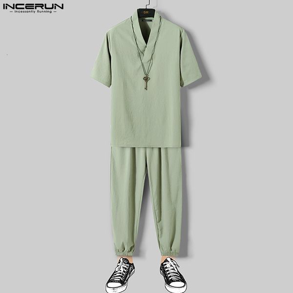 men s tracksuits men sets solid streetwear v neck short sleeve shirt drawstring pants 2pcs vintage cotton harajuku casual suits incerun 2304, Gray
men s tracksuits men sets solid streetwear v neck short sleeve shirt drawstring pants 2pcs vintage cotton harajuku casual suits incerun 2304, Gray