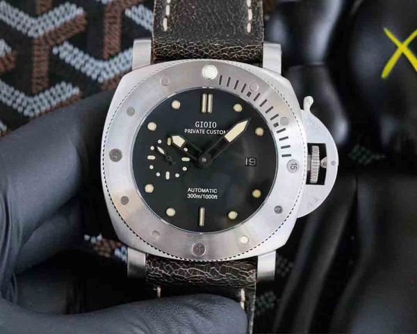 47mm mens mechanical automatic watch black rubber calendar stainless steel luminous1, Slivery;brown
47mm mens mechanical automatic watch black rubber calendar stainless steel luminous1, Slivery;brown