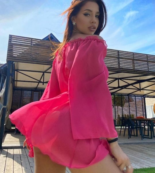 women's swimwear yiiciovy summer women's solid color bikini cover-ups beach femme ruffles long sleeeve mini dress beachwear tulle, White;black 
women's swimwear yiiciovy summer women's solid color bikini cover-ups beach femme ruffles long sleeeve mini dress beachwear tulle, White;black