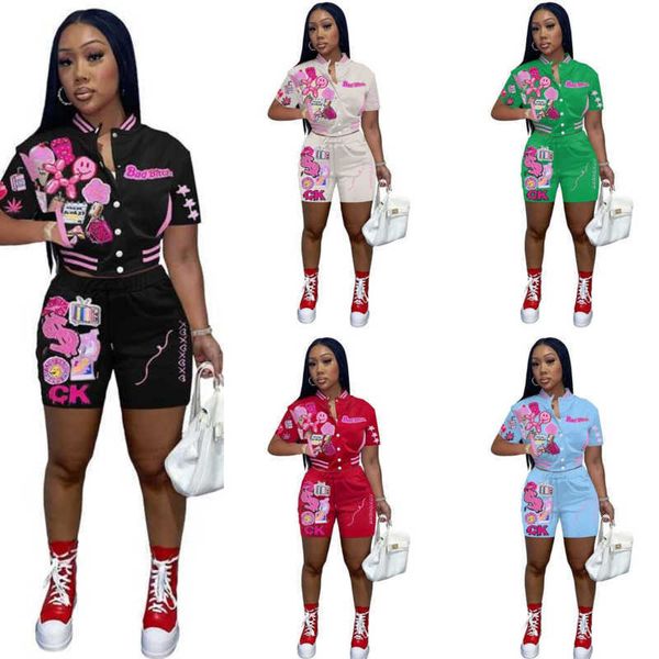designer womens tracksuits button threaded two piece set print personalized fashion short sleeved shorts outfits, Gray
designer womens tracksuits button threaded two piece set print personalized fashion short sleeved shorts outfits, Gray