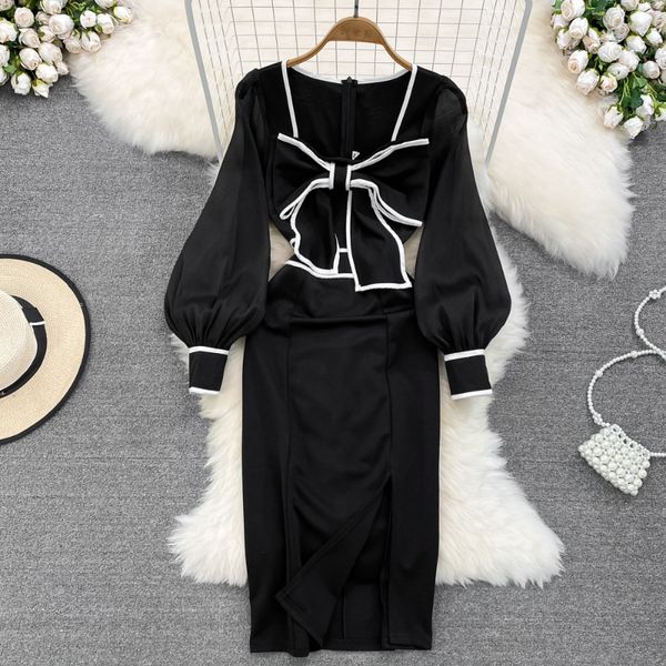 2023 casual dresses square collar contrast color bowknot robe femme autumn vestidos de mujer elegant long sleeve slim hip package dresses, Black;gray
2023 casual dresses square collar contrast color bowknot robe femme autumn vestidos de mujer elegant long sleeve slim hip package dresses, Black;gray