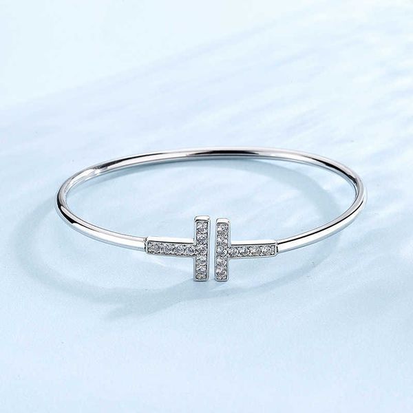 original silver plated tiffay diamond set double t bracelet simple temperament for women open-ended jewelry s8pn, Black
original silver plated tiffay diamond set double t bracelet simple temperament for women open-ended jewelry s8pn, Black