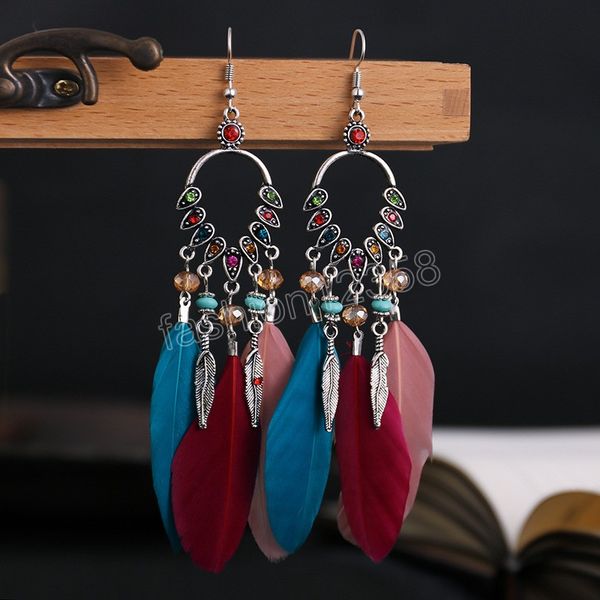 bohemian long feather earrings for women jewelry vintage crystal rhinestone geometric tassel handmade dangle earrings gift pendientes, Silver
bohemian long feather earrings for women jewelry vintage crystal rhinestone geometric tassel handmade dangle earrings gift pendientes, Silver