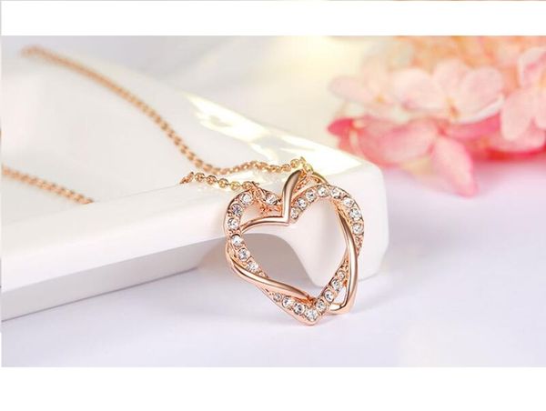 wholesale entangled double heart pendant necklace ear studs ring sets inlaid zircon rhinestone crystal twinkle valentine's day gift jew, Black
wholesale entangled double heart pendant necklace ear studs ring sets inlaid zircon rhinestone crystal twinkle valentine's day gift jew, Black