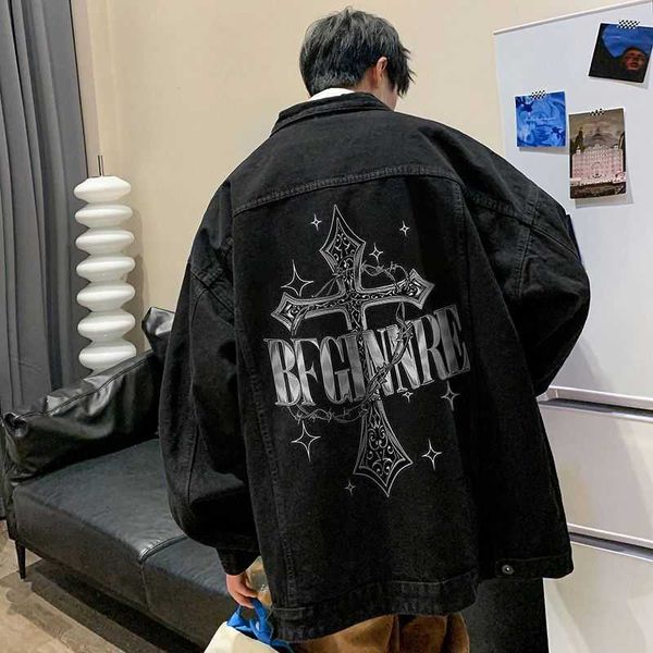 high street hiphop fashion cross denim coat men's spring and autumn american washed work jacket, Black;brown
high street hiphop fashion cross denim coat men's spring and autumn american washed work jacket, Black;brown