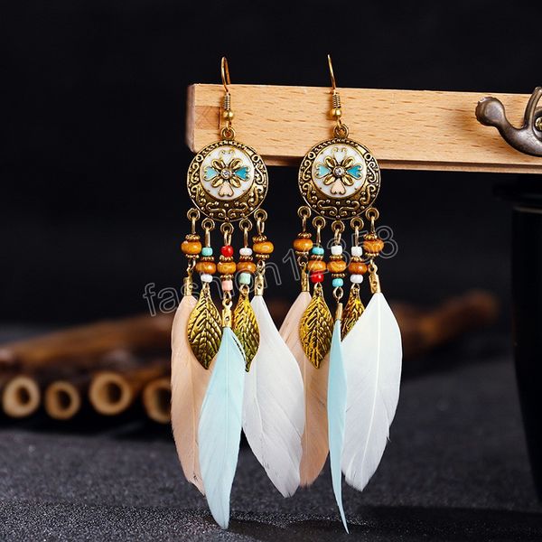 vintage bohemian long feather women's dangle earrings enamel flower drop earrings boho tassel leaf wooden bead handmade jewelry, Silver
vintage bohemian long feather women's dangle earrings enamel flower drop earrings boho tassel leaf wooden bead handmade jewelry, Silver