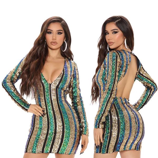 womens casual dress brand designer 2023 europe and america cross border new backless long sleeved buttocks nightclub stripe sequin dress, Black;gray
womens casual dress brand designer 2023 europe and america cross border new backless long sleeved buttocks nightclub stripe sequin dress, Black;gray