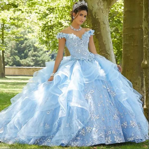 light sky blue beaded ball gown quinceanera dresses lace sequined off the shoulder prom gowns tiered sweep train tulle sweet 15 masquerade d, Blue;red
light sky blue beaded ball gown quinceanera dresses lace sequined off the shoulder prom gowns tiered sweep train tulle sweet 15 masquerade d, Blue;red