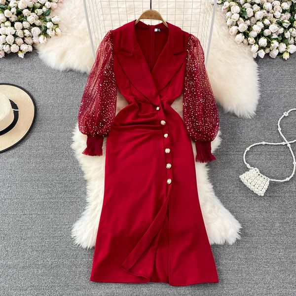 2023 casual dresses korean trendy all-match dress v neck shiny long sleeve patchwork robe pleated single-breasted design sense vestidos, Black;gray
2023 casual dresses korean trendy all-match dress v neck shiny long sleeve patchwork robe pleated single-breasted design sense vestidos, Black;gray