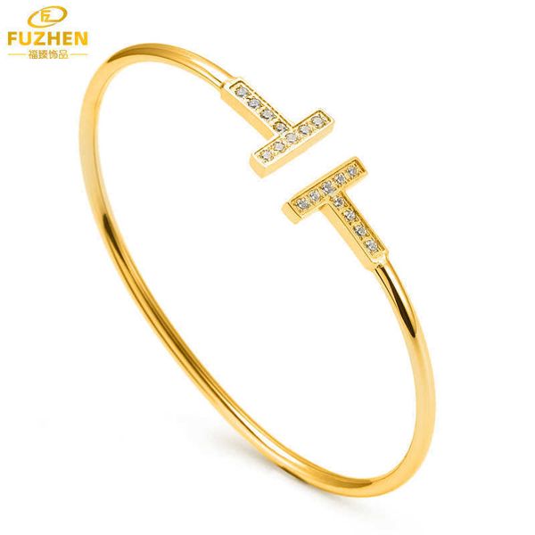 high version net red the same tiffay fashion classic couple accessories gift double t diamond inlaid stainless steel open bracelet, Black
high version net red the same tiffay fashion classic couple accessories gift double t diamond inlaid stainless steel open bracelet, Black