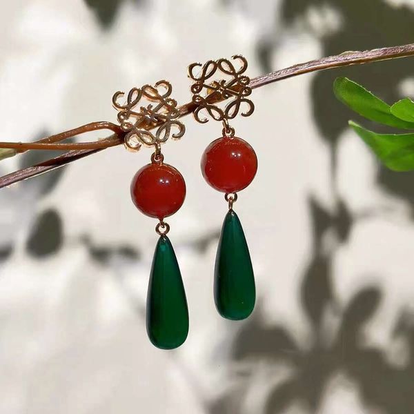 

Classic designer earrings loeve jewelry Luxury fashion jewelrys Mooncake Square Red Agate Droplet Earrings with Advanced Fashion Earrings Christmas jewelry gift