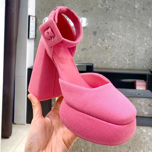 square toe platform block high heel sandals ankle buckle strap pink solid shallow mary janes women shoes summer 2023, Black