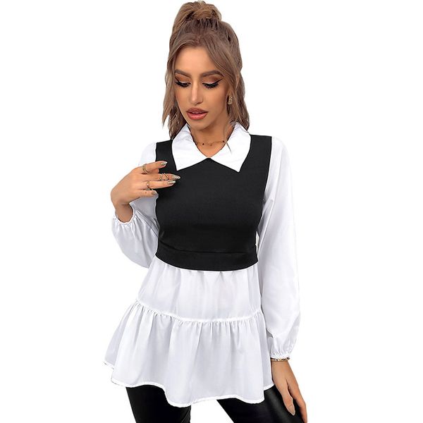 lapel neck knitted women's knits & tees fake two-piece set panalled shirt fashion high waist pullover bodycon a-line with puff long sl, White
lapel neck knitted women's knits & tees fake two-piece set panalled shirt fashion high waist pullover bodycon a-line with puff long sl, White