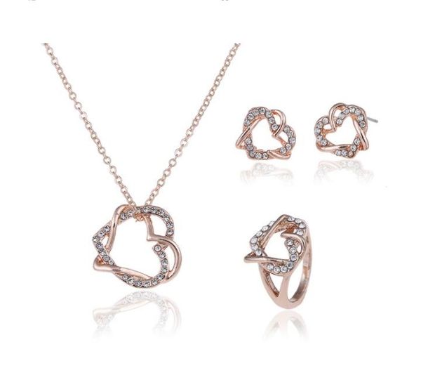 10 sets/lot entangled peach heart pendant necklace ear studs ring 3 pcs inlaid zircon rhinestone twinkle valentine's day gift jewelry n, Black
10 sets/lot entangled peach heart pendant necklace ear studs ring 3 pcs inlaid zircon rhinestone twinkle valentine's day gift jewelry n, Black