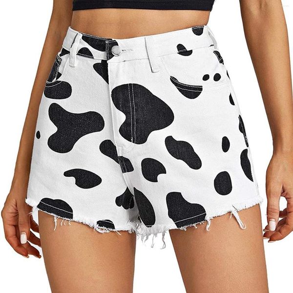 women's shorts for 2023 summer ladies fashion black white denim casual cows printed high waist jeans short trousers, White;black
women's shorts for 2023 summer ladies fashion black white denim casual cows printed high waist jeans short trousers, White;black