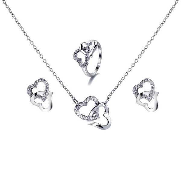heart linked to heart necklace ear studs bracelet ring 4pcs sets inlaid rhinestone crystal twinkle non fading valentine's day gift part, Black
heart linked to heart necklace ear studs bracelet ring 4pcs sets inlaid rhinestone crystal twinkle non fading valentine's day gift part, Black