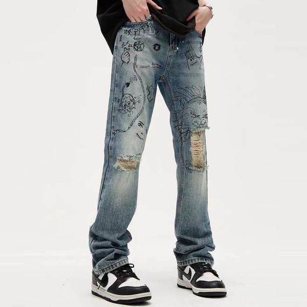 pants graffiti hole washed baggy casual jeans for ripped straight patchwork men's denim trousers, Black;brown
pants graffiti hole washed baggy casual jeans for ripped straight patchwork men's denim trousers, Black;brown