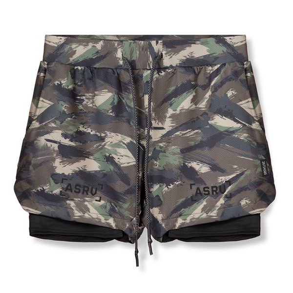 

summer fake two pieces quick dry drawstring anti slip safty running sports shorts men, Camouflage white