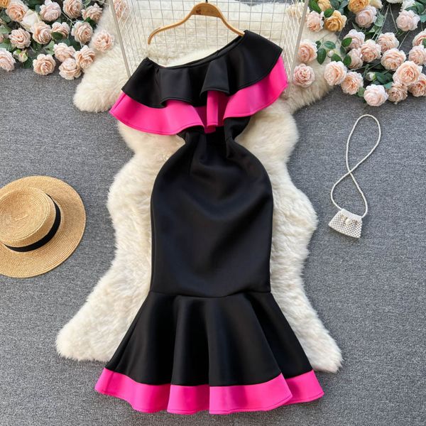 2023 casual dresses skew collar off-shoulder contrast color ruffles robe femme vestidos de mujer elegant slim hip package mermaid dresses, Black;gray
2023 casual dresses skew collar off-shoulder contrast color ruffles robe femme vestidos de mujer elegant slim hip package mermaid dresses, Black;gray