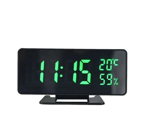 Image of Mirror Digital Alarm Clock with Temperature Humidity 3 Alarms Snooze Desk Table Clock Night Mode 12/24H USB Electronic LED Clock