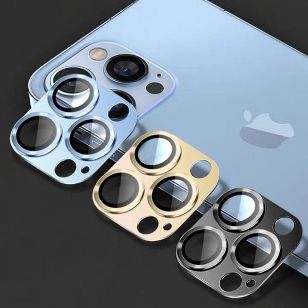 Image of Luxury Camera Lens Protector Cover Cases Metal Ring Back Camers Tempered Glass Film Case For Apple iPhone 14 13 12 11 Plus Pro Max Cell Phone Screen Protectors