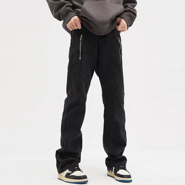 zipper pockets washed black baggy casual jeans pants for men and women straight high street denim trousers, Black;brown
zipper pockets washed black baggy casual jeans pants for men and women straight high street denim trousers, Black;brown