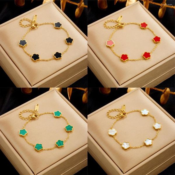 clover bracelet charm bracelets luxury colour flower bracelet for women gift gold color stainless steel clover design jewelry, Golden;silver
clover bracelet charm bracelets luxury colour flower bracelet for women gift gold color stainless steel clover design jewelry, Golden;silver
