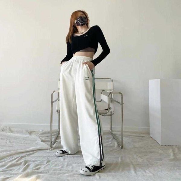 designer summer women t shirt shirt high edition family vertical strap terry guards hooked english letter embroidery elastic pants loose leg, Black
designer summer women t shirt shirt high edition family vertical strap terry guards hooked english letter embroidery elastic pants loose leg, Black