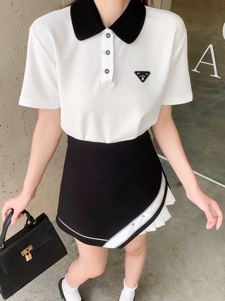 two piece dress designer summer new color collision collar polo short-sleeved t-shirt hem irregular pressure pleated high waist half-skirt s, White
two piece dress designer summer new color collision collar polo short-sleeved t-shirt hem irregular pressure pleated high waist half-skirt s, White